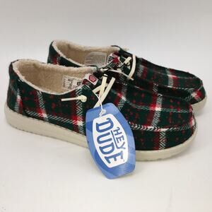 Hey Dude Wendy Confetti Plaid Cozy Loafer Womens 11 Red Green Christmas Shoe NWT